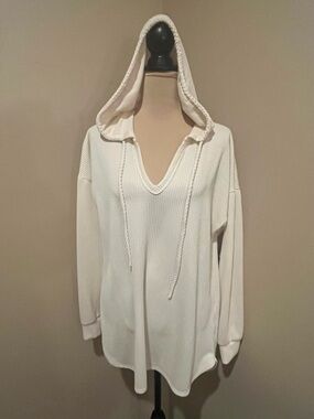 HEIMISH USA Cream Ribbed Hoodie Top, size Medium